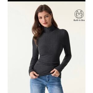 Brand New OGL Women's Small MaxWarm Turtleneck Long Sleeve Bra Top Gray
